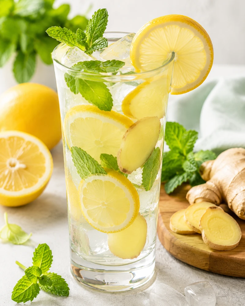 Detox drink with lemon and ginger