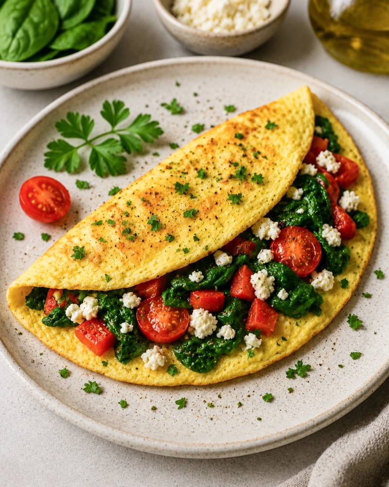 Veggie Omelet with Spinach and Feta