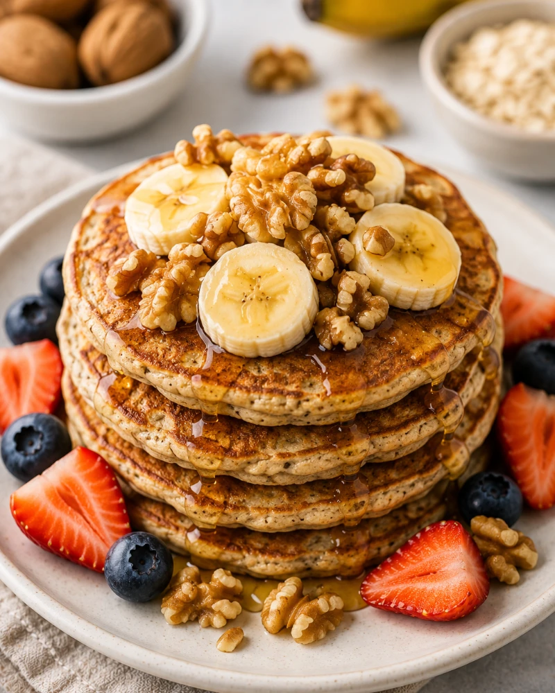 Banana Walnut Protein Pancakes